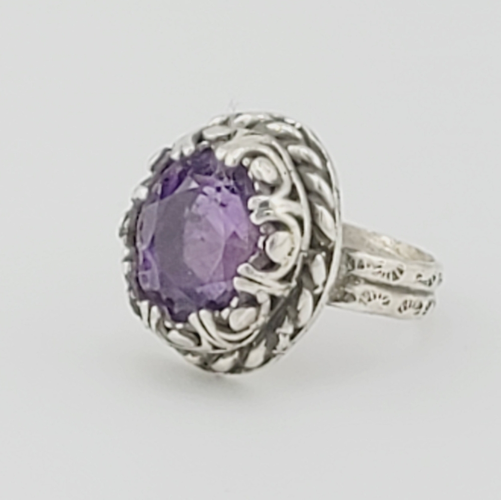 AMETHYST GEMSTONE CRYSTAL VINTAGE INSPIRED RING HANDMADE STERLING SILVER SZ 8.5 - Picture 3 of 6